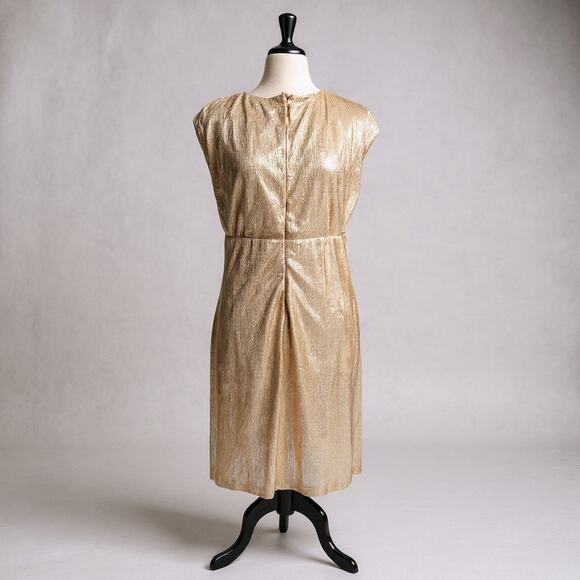 Ralph Lauren Gold Metallic Draped Sheath Dress Size 14 - Picture 2 of 5